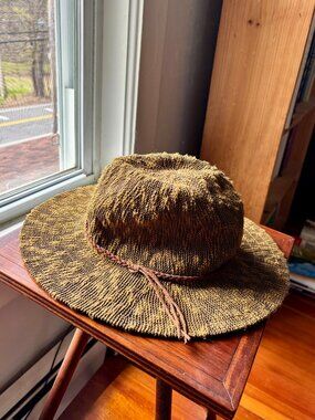 Free People Woven Packable Cowboy Straw Style Hat Dark Brown